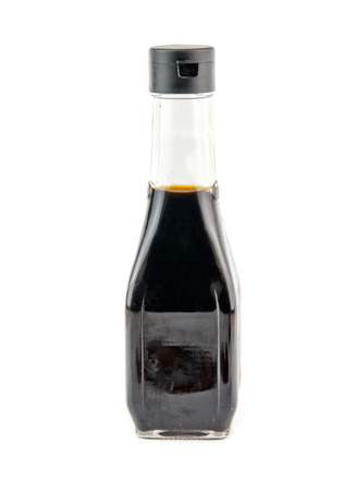 soy sauce bottle isolated on white background の写真素材