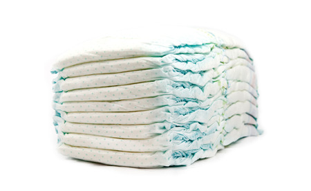 stack of diapers isolated on white backgroundの写真素材