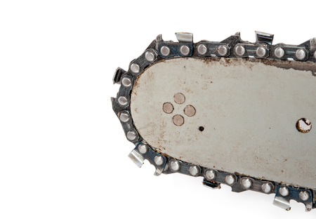 Detail of the chainsaw isolated on the white backgroundの写真素材