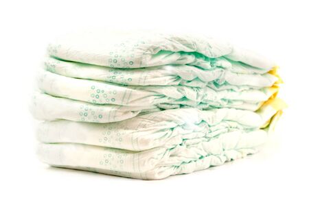 stack of diapers isolated on white backgroundの写真素材