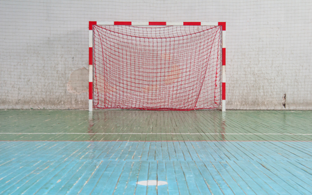 Soccer goal in the old mini football hallの写真素材