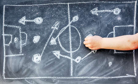 command tactic is on the soccer fieldの写真素材