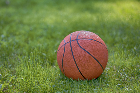 a basketball on grass. A close upの写真素材