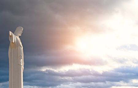 statue of Jesus Christ at Sunset, Truskavec, Ukraineの写真素材