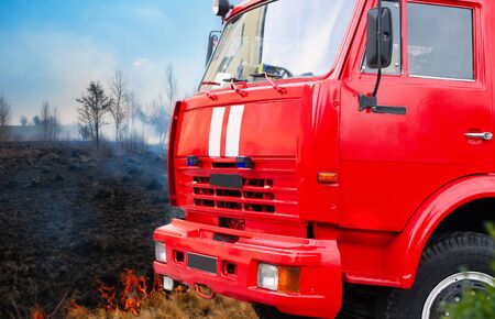 fire on spring field. A close up