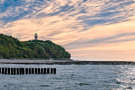 Lighthouse in Niechorze. Niechorze, West Pomerania, Poland.の写真素材