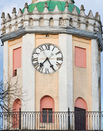 The clock tower of the Sambir town hall. Taken in Ukraine