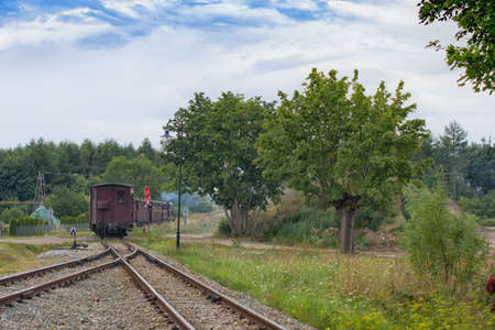 Rewal, Poland, June 2020 Old diesel narrow gauge train departing. Popular tourist attraction