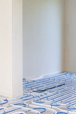 Underfloor heating system installation. Individual heating.の写真素材