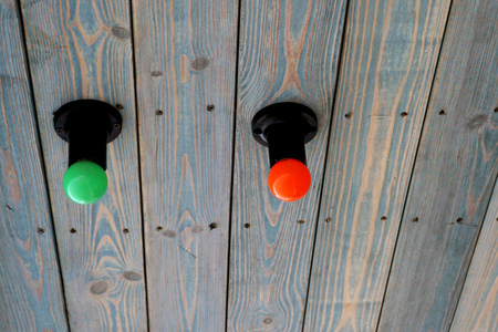 colorful bulbs on the beautiful wooden blue backgroundの写真素材