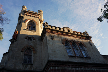 Old ancient architecture church in german style, bottom view.の写真素材