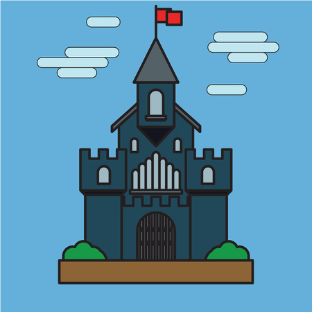 Castle building flat on blue backgroundのイラスト素材