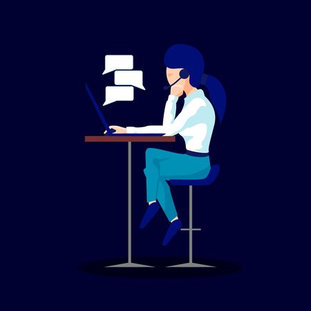 Workspace of Professional Working Developer, Programmer, System Administrator or Designer with desk, chair, notebook Business project or startup concept. Employee office workplace. Vectorのイラスト素材
