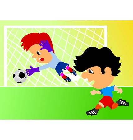 Children in sport uniform play football on fieldのイラスト素材