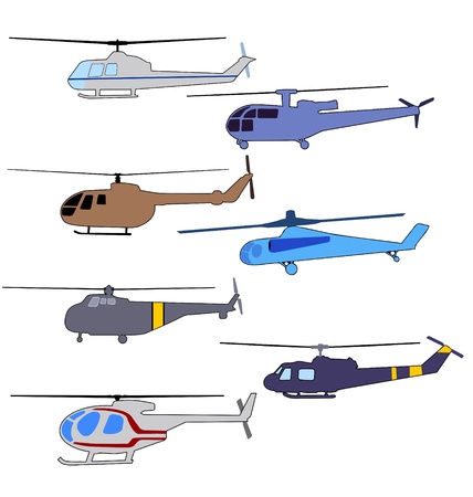 The set of the colored flying helicoptersのイラスト素材