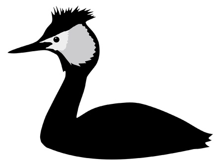 Illustration in style of black silhouette of grebeのイラスト素材