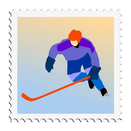 illustration postage stamp with image of hockeyのイラスト素材