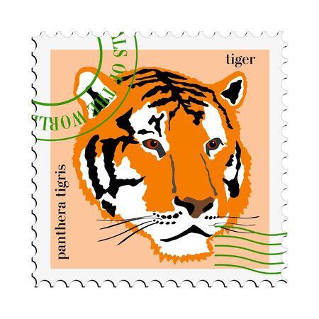 a vectorial postage stamp with image of tigerのイラスト素材