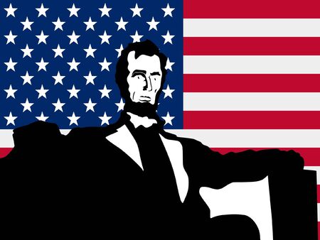 silhouette of Lincoln Memorial on United States of America flag background
