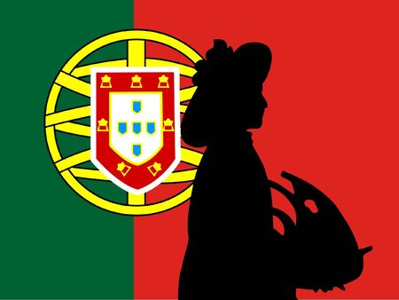 silhouette of Lisbon on Portugal flag backgroundのイラスト素材