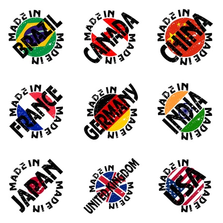 Set of stamps with national flags in grunge styleのイラスト素材
