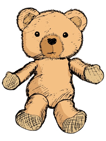 hand drawn, sketch illustration of teddy bearのイラスト素材