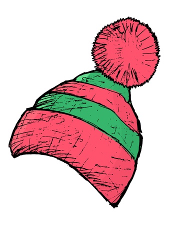 hand drawn, cartoon, sketch image of knitted capのイラスト素材