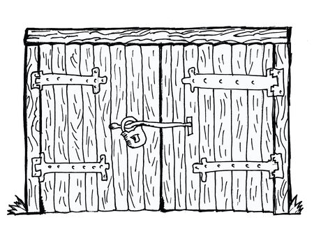 Old wooden, locked gate on white backgroundのイラスト素材