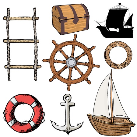 set of illustrations of marine related objectsのイラスト素材