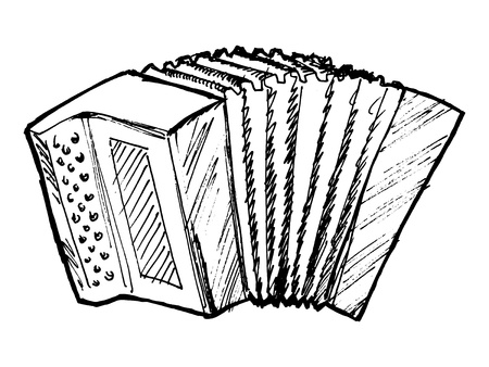 hand drawn, sketch, cartoon illustration of accordionのイラスト素材