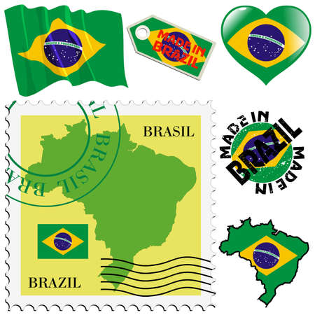 set of different symbols in national colours of Brazilのイラスト素材