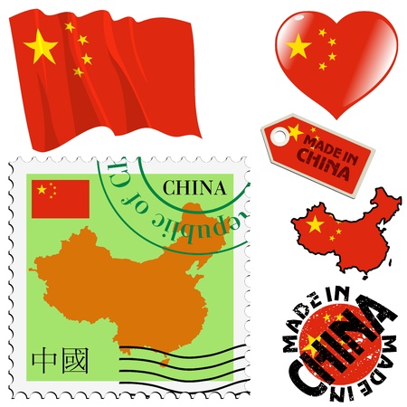 set of different symbols in national colours of Chinaのイラスト素材