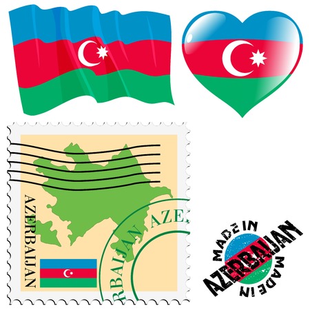 set of different symbols in national colours of Azerbaijanのイラスト素材