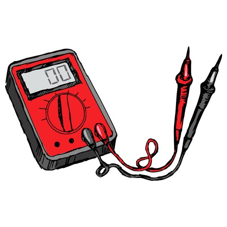 hand drawn, cartoon illustration of multimeter