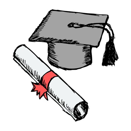 hand drawn, cartoon, sketch illustration of diplomaのイラスト素材