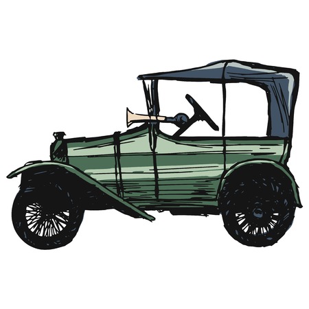 hand drawn, sketch, cartoon illustration of retro carのイラスト素材