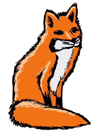 hand drawn, sketch, cartoon illustration of red foxのイラスト素材