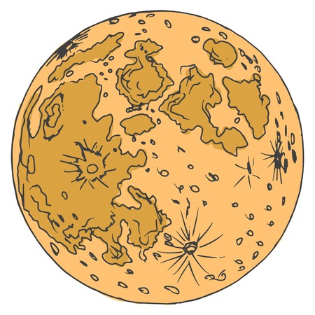 hand drawn, cartoon, sketch illustration of the Moonのイラスト素材