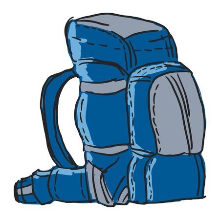 hand drawn, sketch, cartoon illustration of backpackのイラスト素材