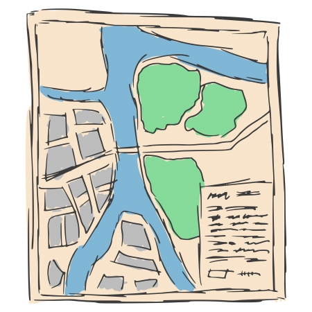 hand drawn, sketch, cartoon illustration of mapのイラスト素材