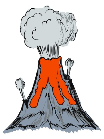 hand drawn, sketch, cartoon illustration of volcanoのイラスト素材