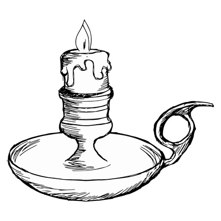 hand drawn, cartoon, sketch illustration of candlestick mantelのイラスト素材