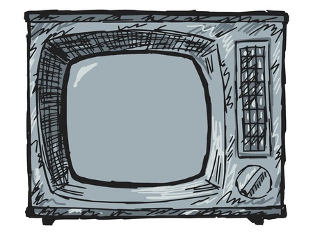 sketch, doodle illustration of vintage TV setのイラスト素材