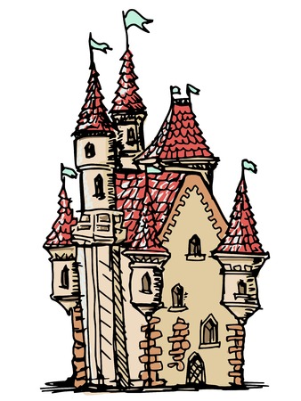 hand drawn, sketch illustration of castleのイラスト素材
