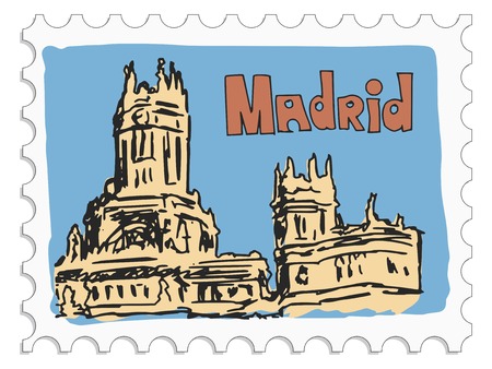 stamp with doodle view of Madridのイラスト素材