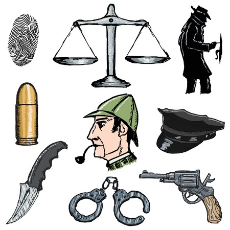 set of sketch illustration of detective objectsのイラスト素材