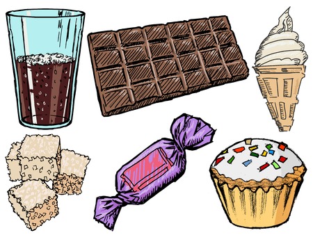 set of sketch illustration of sweet foods and drinksのイラスト素材