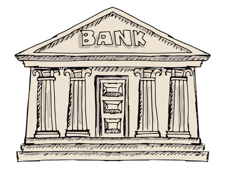 hand drawn, sketch illustration of bankのイラスト素材