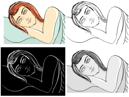 hand drawn, cartoon, sketch illustration of sleeping womanのイラスト素材