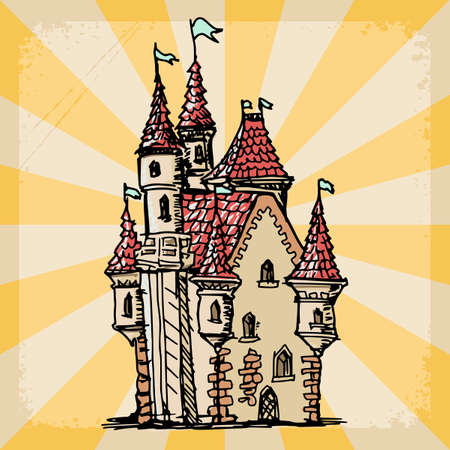 stylish, vintage, grunge background with castleのイラスト素材